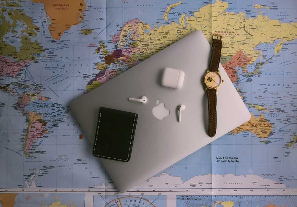 digital product flatlay, ebook mockup, travel planner, phone screen, presets example, online course