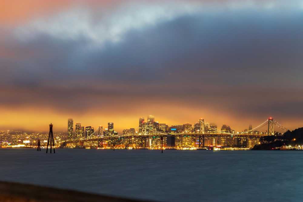 Fourth of July fireworks, San Francisco Bay, Golden Gate Bridge background, waterfront celebration, patriotic display, night sky, city skyline}