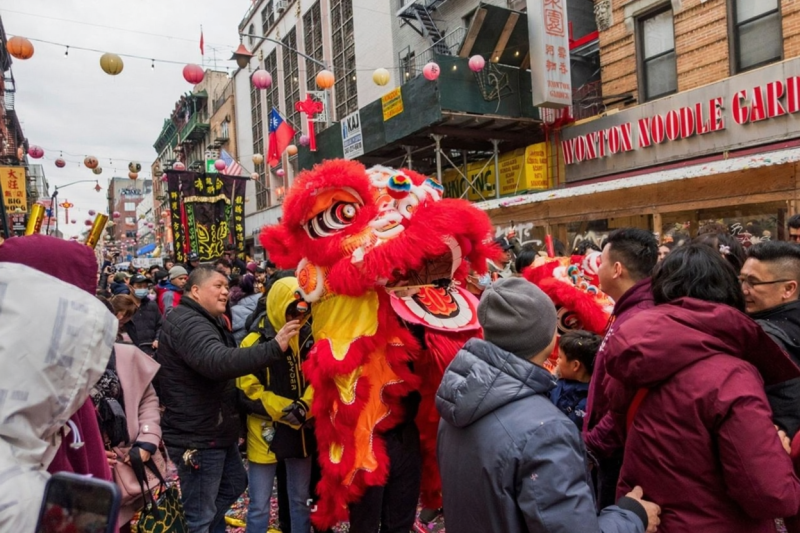 San Francisco Chinatown, Flower Market Fair, orchids, tangerines, red lanterns, festive decorations, shoppers, vibrant}